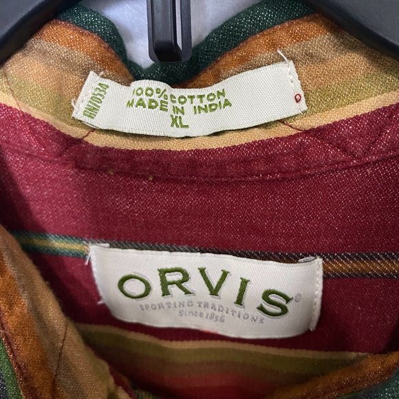 Orvis Button Down Shirt Men’s Size XL Short Sleeve Shirt Striped Cotton Orange - Picture 3 of 8